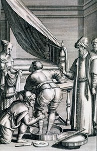 1745年に出版されたProspero AlpiniによるMedicina Aegyptiorumからの脚の流血 作： Italian School