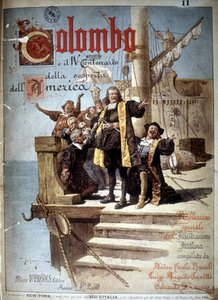 アメリカ大陸発見4周年記念のクリストファー・コロンブスのブックカバー 作： Italian School