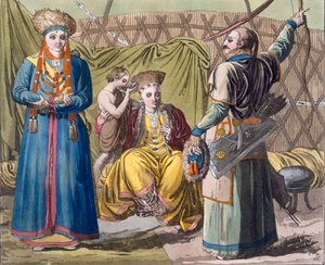 インテリアのブリヤート一家、コスチュームデイ...ジュリオフェラーリオ作、c.1820s-30s（手塗りのリソ）