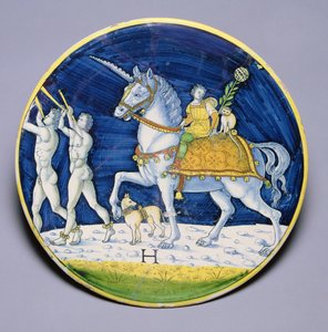 C.86-1927 「カエサルの凱旋」のカエサルの馬を描いた皿、イタリア、ヤコポ・ディ・ピエトロ作、カファッジョーロ出土 作： Italian School