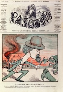 エンリコ・フェリ（1856-1929）イタリアの犯罪学者、政治家、イタリア社会党の活動家の肖像を描いた漫画。Pasquino』10月2日号掲載漫画 作： Italian School