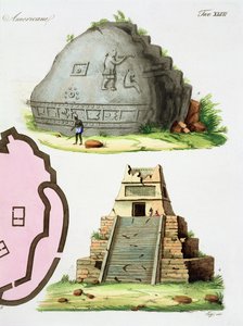 中央アメリカの古代遺産、2つのピラミッドの詳細、「諸国民の歴史」のプレート47（アクアチント）（94494の詳細 作： Italian School