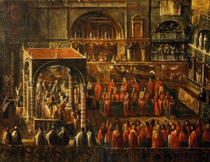 ヴェネツィアのサン・マルコ寺院での儀式、イタリア、匿名の画家による絵画