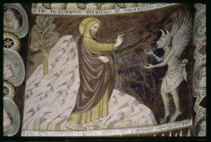 砂漠で悪魔に誘惑されるキリスト、コモ、サンタ・アボンディオ（フレスコ画） 作： Italian School