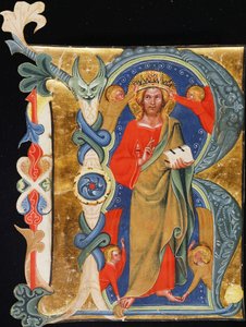 コルコバードのキリスト像-大判照明付き原稿の最初のR、1380年頃 作： Italian School