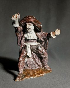 コメディア・デラルテ：キャプテン・フラカッセのキャラクター（フラカッセはマタモーレやカピタンからインスピレーションを得ている）マジョリック・ボゼッリのスタチューエット。18世紀 ロンドン、ヴィクトリア・アンド・アルバート博物館 作： Italian School
