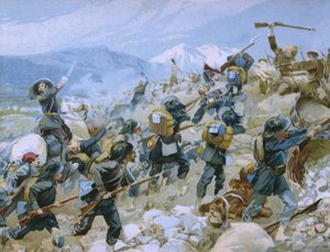 クリミア戦争とチェルナヤの戦い、1855年8月16日、チョコレートタルモーネのために作られたリソルジメントの歴史に関するアルバムのイラスト、19世紀後半