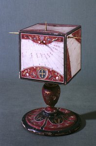 古代イタリア語、バビロニア語、ユダヤ人の時系の時刻を示す立方体の日時計、フィレンツェ、c.1560（木のジステンパー）（75479も参照）