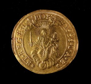 ジュネーヴ共和国の通貨：12.5金のドッピー・コイン。直径61mm。1656.裏面。ゲネス共和国新旧対照表（Inv.6453) 作： Italian School