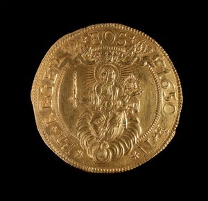 遺伝子共和国の通貨：12.5ゴールドダブルコイン。直径61mm。 1656.戻る。ストラーダヌオーヴァの遺伝子博物館 作： Italian School
