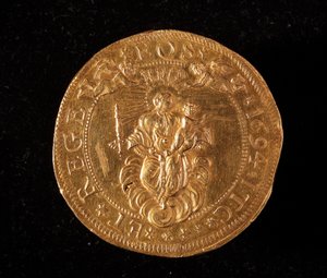 ジュネーヴ共和国の通貨：25金のドッペル硬貨。直径52.5mm。1694.裏面。ゲネス共和国新旧対照表（Inv.6457)