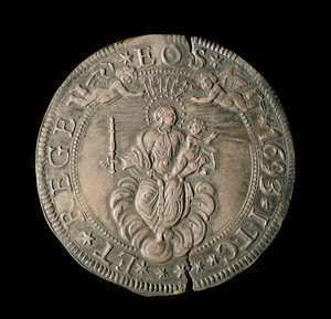 ジュネーブ共和国の通貨。銀製でECU幅。直径61mm。1693年。ゲネス共和国新旧対照表（Inv, M7097 作： Italian School