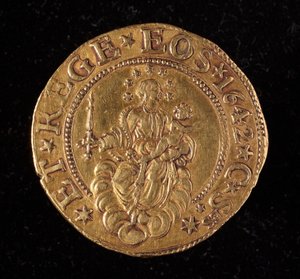 遺伝子共和国の通貨：5つの金のドッピーコイン。ディアム。 41mm。 1642.戻る。遺伝子Museidi Strada Nuova 作： Italian School