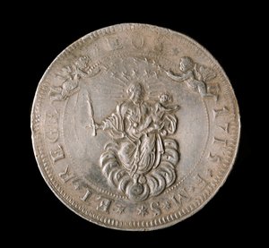 ゲネス共和国の通貨：6エキュート銀貨。直径61.5mm。1715.前面。ゲネス共和国新世紀美術館(Inv, M7156) 作： Italian School
