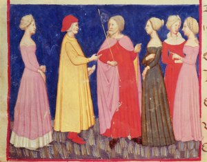ダンテ・アリギエリ（1265-1321）の「神の喜劇」からのパラダイスのダンテとベアトリス 作： Italian School