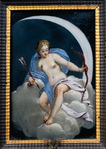 月の描写、17 世紀後半から 18 世紀初頭のキャビネットの詳細、カステッロ ディ ソラーニャ、エミリア ロマーニャ、イタリア 作： Italian School