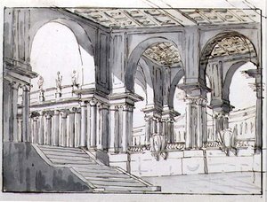 ネオクラシックな舞台装置のデザイン 作： Italian School