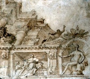 ヴィーナス像の描かれただまし絵天井のデザイン 1580年頃 （紙にペンとインク、セピアウォッシュ） 作： Italian School
