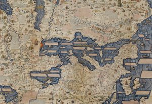 Add からの地中海の詳細。 11267 マウロ・フラウ作、1459 年の「大きな星座早見盤、または世界地図」 作： Italian School
