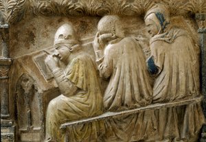 ボニファシオ・ガルッツィのコースに従う学生たちを表現したディテール（1346年頃の墓碑銘 作： Italian School