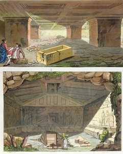 エトルリアの墓の発見、1820年頃（カラー彫刻）