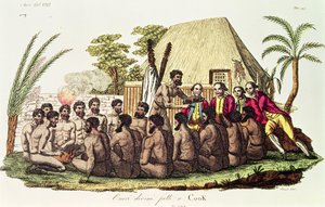 サンドイッチ諸島のキャプテンクック（1728-79）への神聖な供物（色の刻印）