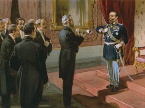 セルモネータ公爵がヴィクトールエマニュエル2世（1820-78年）に提供したローマの民衆、ピッティ宮殿（フィレンツェ、1870年）、チョコレートタルムのために作られたリソルジメントの歴史に関するアルバムのイラスト 作： Italian School
