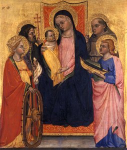 即位したマドンナと子供と4人の聖人、1400年頃（ポプラ材のテンペラ） 作： Italian School