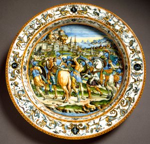 ジュール・セザールの人生のエピソード イタリア、ウルビーノのフォンタナ工房で製作された陶板。1550年頃 フィレンツェ、バルジェッロ美術館 作： Italian School