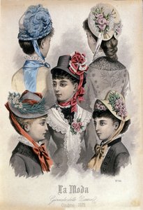 19世紀末のファッション：さまざまなモデルの女性用帽子 作： Italian School