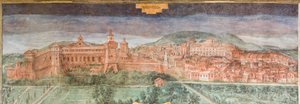 フィオラノ・モデネーゼ、スペッツァーノ城、眺めのホール：サッスオーロの眺め 作： Italian School