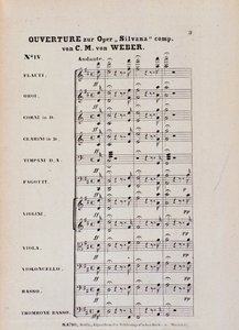 カール・マリア・フォン・ウェーバー作曲 オペラ「シルヴァーナ」序曲（リトグラフ）の1ページ目 作： Italian School