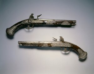 フリントロック式ピストル、ブレシア、1670年頃 作： Italian School