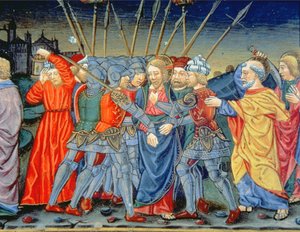Fol.105v シモン・ペテロがキリストを擁護し、兵士を剣で傷つける (ベラム) 作： Italian School