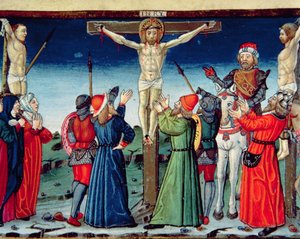 Fol.117v 磔刑、「Codex de Predis」（ベラム）のイラスト 作： Italian School