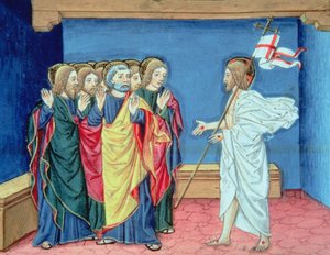 Fol.132va 復活したキリストが弟子たちに手とわき腹の傷を見せる