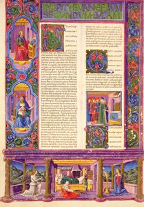 Fol.157v ルカの第二福音書、ボルソ・デステ聖書より。 Vol 2 (ベラム) 作： Italian School