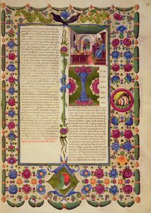 Fol.195r エステのボルソ聖書から出エジプト記の冒頭の言葉。 Vol 1 (ベラム) 作： Italian School