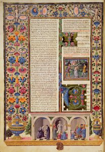Fol.3v ボルソ デステ聖書の預言者の書 (イザヤ書) のプロローグ。 Vol 2 (ベラム) 作： Italian School