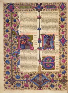 Fol.52v ボルソ・デステ聖書からの預言者バルークの書へのオープニング。 Vol 2 (ベラム) 作： Italian School