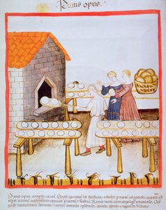 Fol.63vベーキングブラウンパン、Tacuinum Sanitatisのイラスト 作： Italian School