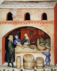 Fol.82v塩漬け魚、Tacuinum Santiatis Codex Vindobonensisのイラスト 作： Italian School