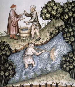Fol.84r釣り、Tacuinum Santiatis Codex Vindobonensisのイラスト