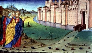 Fol.87v キリストはガリラヤに行く (ベラム) 作： Italian School