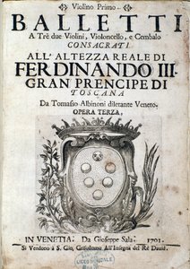 トレッソアルビノーニ（1671-1750）によるバレッティアトレ、オペラIIIの楽譜の口絵 作： Italian School