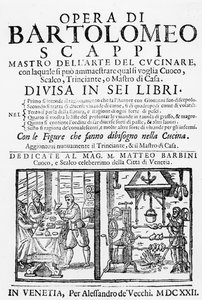 バルトロメオスカッピの料理本の口絵、1622年 作： Italian School