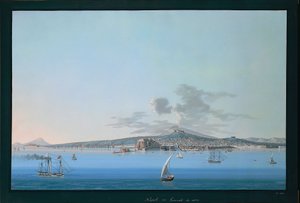 海から見たナポリの全景 作： Italian School