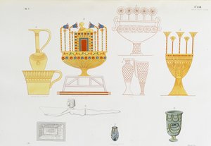 テバンの墓からの金の容器とガラスの瓶 作： Italian School