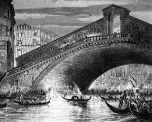カーニバル開催中の大運河とリアルト橋 作： Italian School