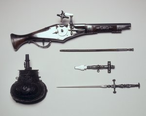 武器のグループ：Wheellock Pistol、Winding Key、Powder Flask、Stiletto 作： Italian School